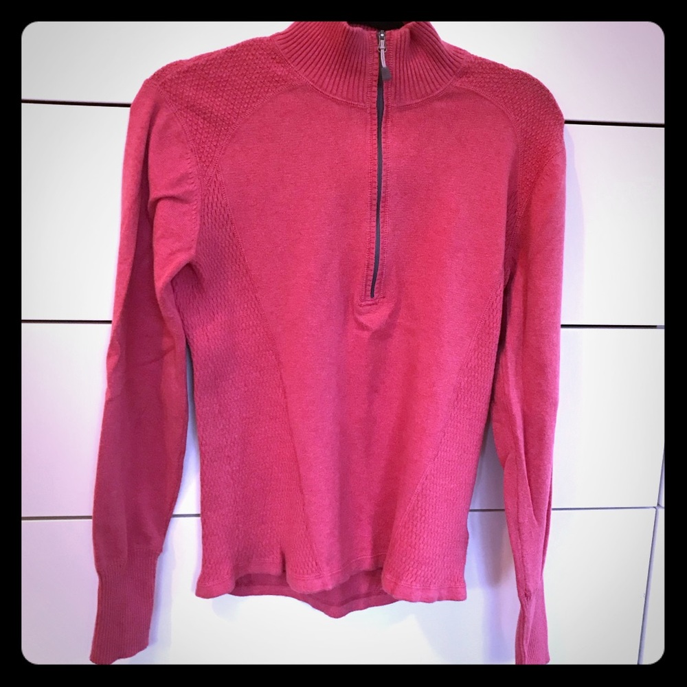 Dark Pink Athletic Exercise Zip Henley Top Layer